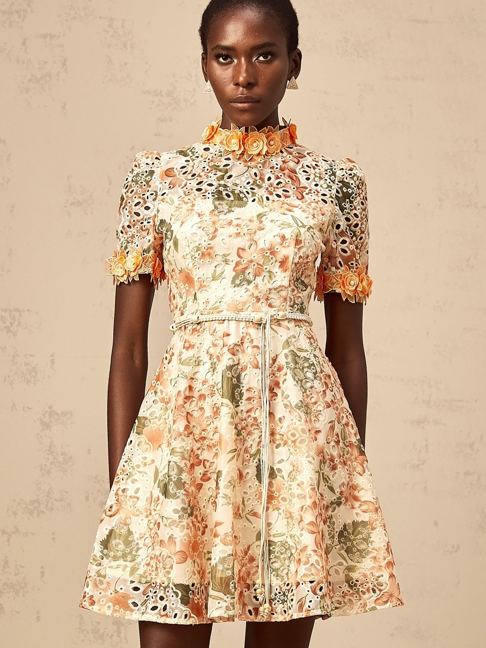 Miss Rosier Lilou Orange Flower-Embroidered dress